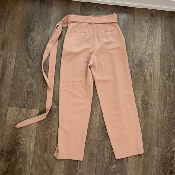 Aritzia Wilfred Feuille Pants Front Tie Belted Straight leg High Rise Waist Pink - Picture 13 of 15